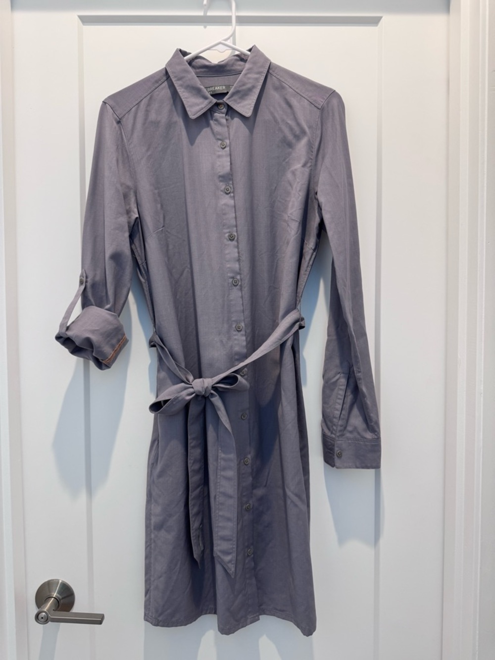 Icebreaker Gray Wool Button-Front Shirt Dress